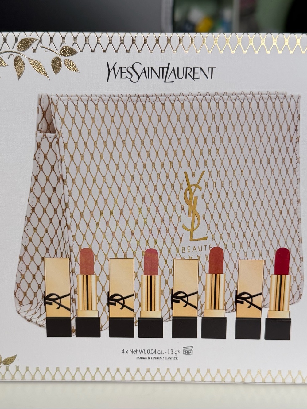 Yves Saint Laurent Gold and Beige Lipstick Set with Logo Pouch
